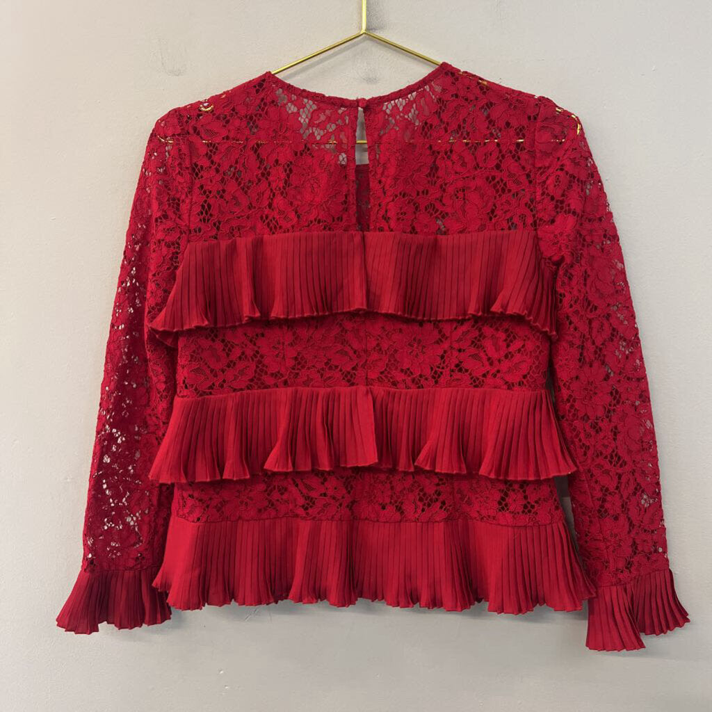 J Crew Red Layered Lace Long Sleeve Top 0
