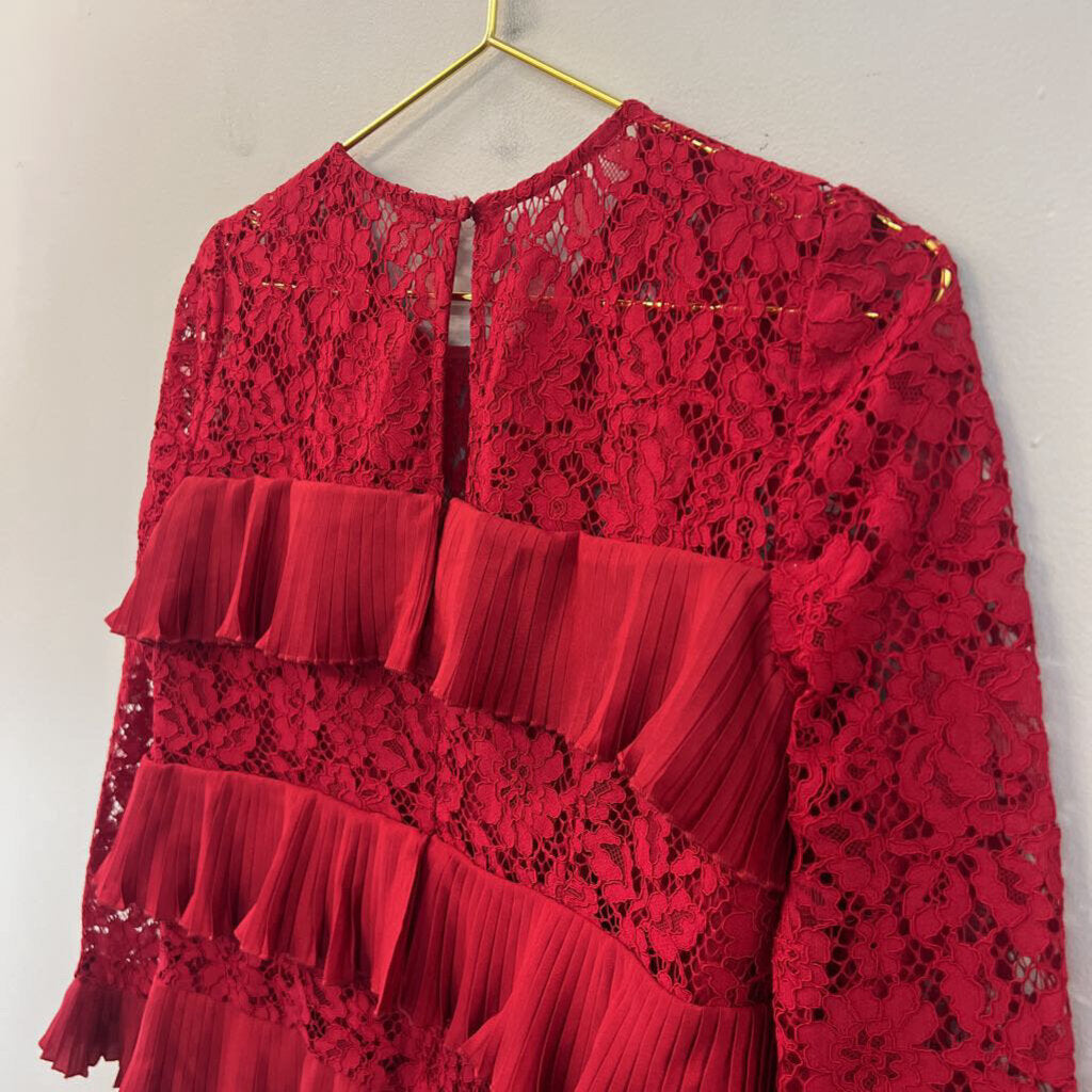 J Crew Red Layered Lace Long Sleeve Top 0