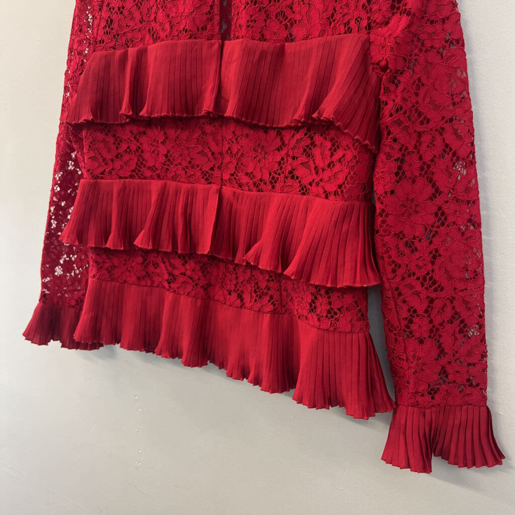 J Crew Red Layered Lace Long Sleeve Top 0