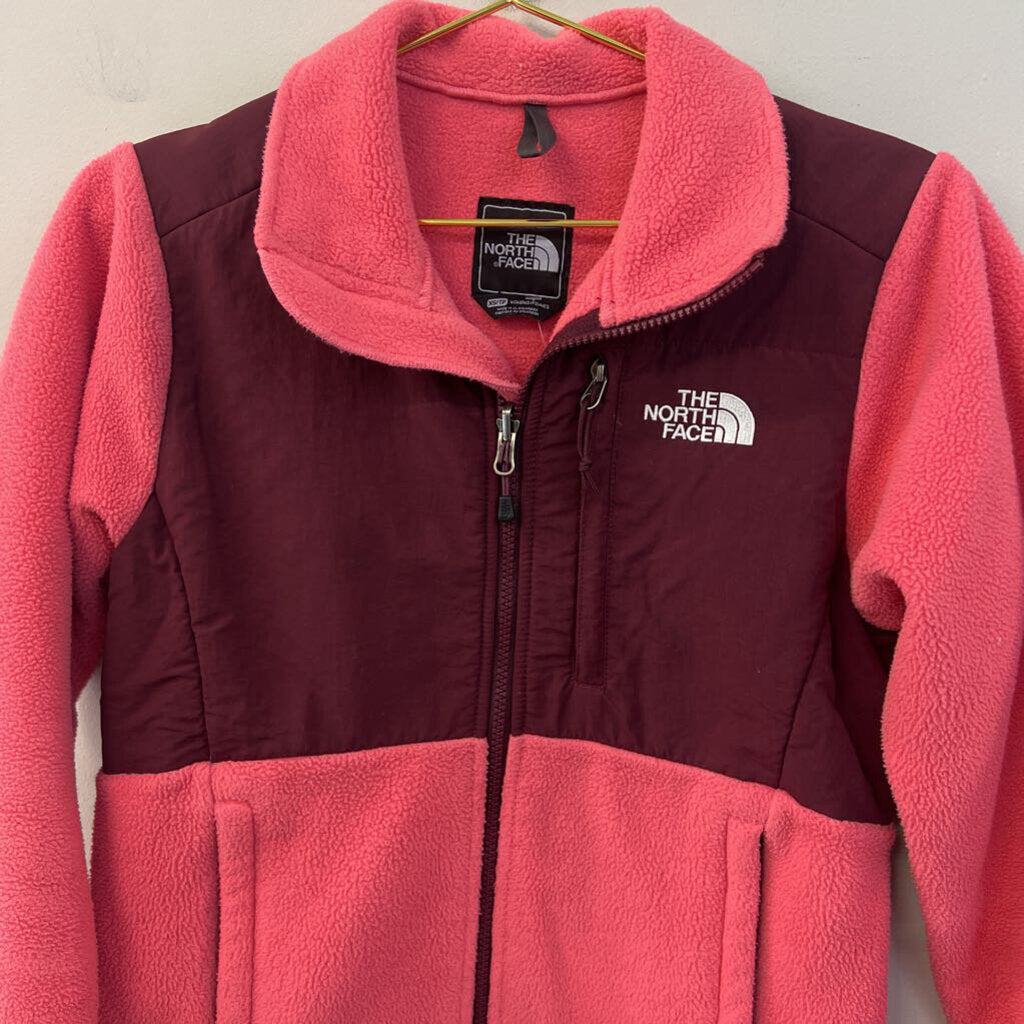 The North Face Pink Fleece/ Burgundy Color Block Zip Up Jacket Extra Small