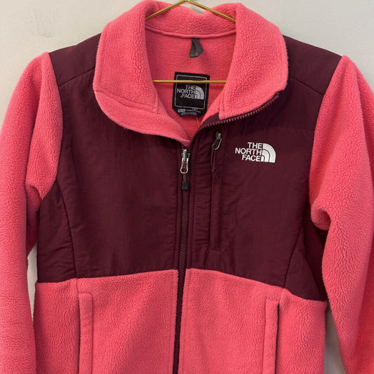 The North Face Pink Fleece/ Burgundy Color Block Zip Up Jacket Extra Small