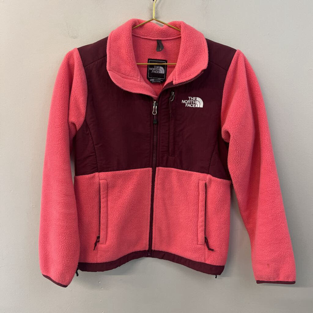 The North Face Pink Fleece/ Burgundy Color Block Zip Up Jacket Extra Small