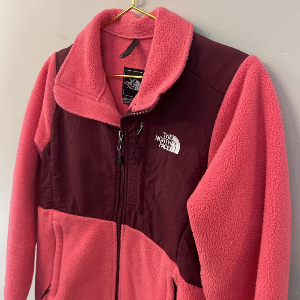 The North Face Pink Fleece/ Burgundy Color Block Zip Up Jacket Extra Small