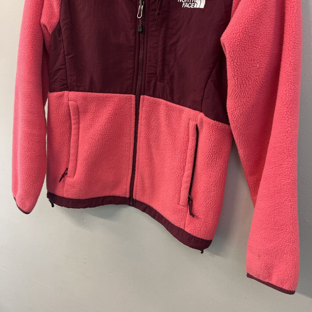 The North Face Pink Fleece/ Burgundy Color Block Zip Up Jacket Extra Small