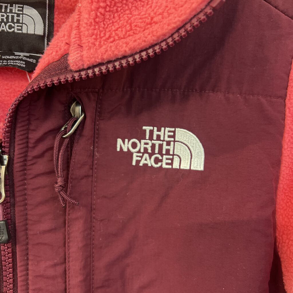 The North Face Pink Fleece/ Burgundy Color Block Zip Up Jacket Extra Small
