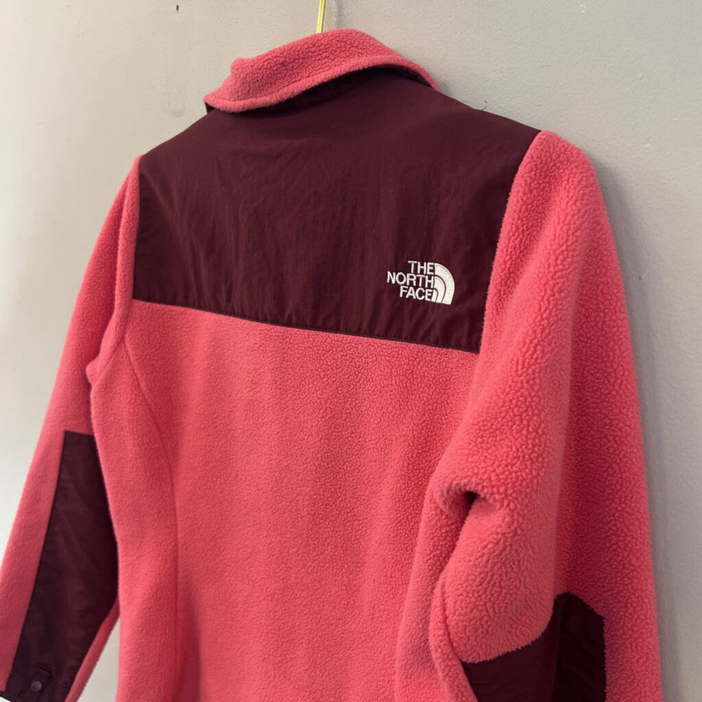 The North Face Pink Fleece/ Burgundy Color Block Zip Up Jacket Extra Small