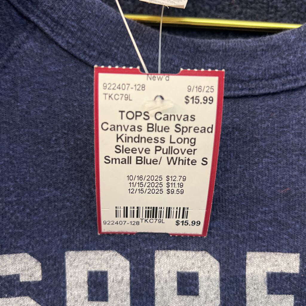 Canvas Blue Spread Kindness Long Sleeve Pullover Small