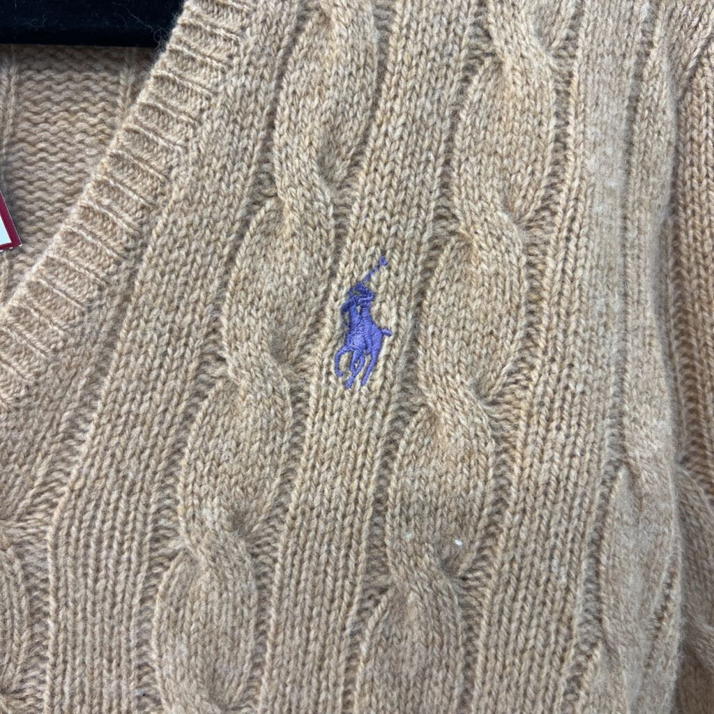 Ralph Lauren Brown Cable Knit V Neck Sweater Top Small