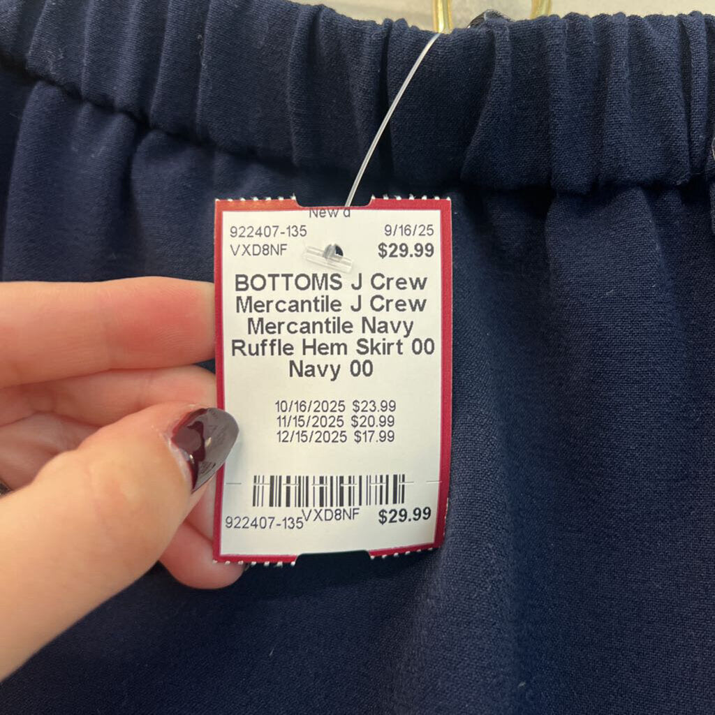 J Crew Mercantile Navy Ruffle Hem Skirt 00