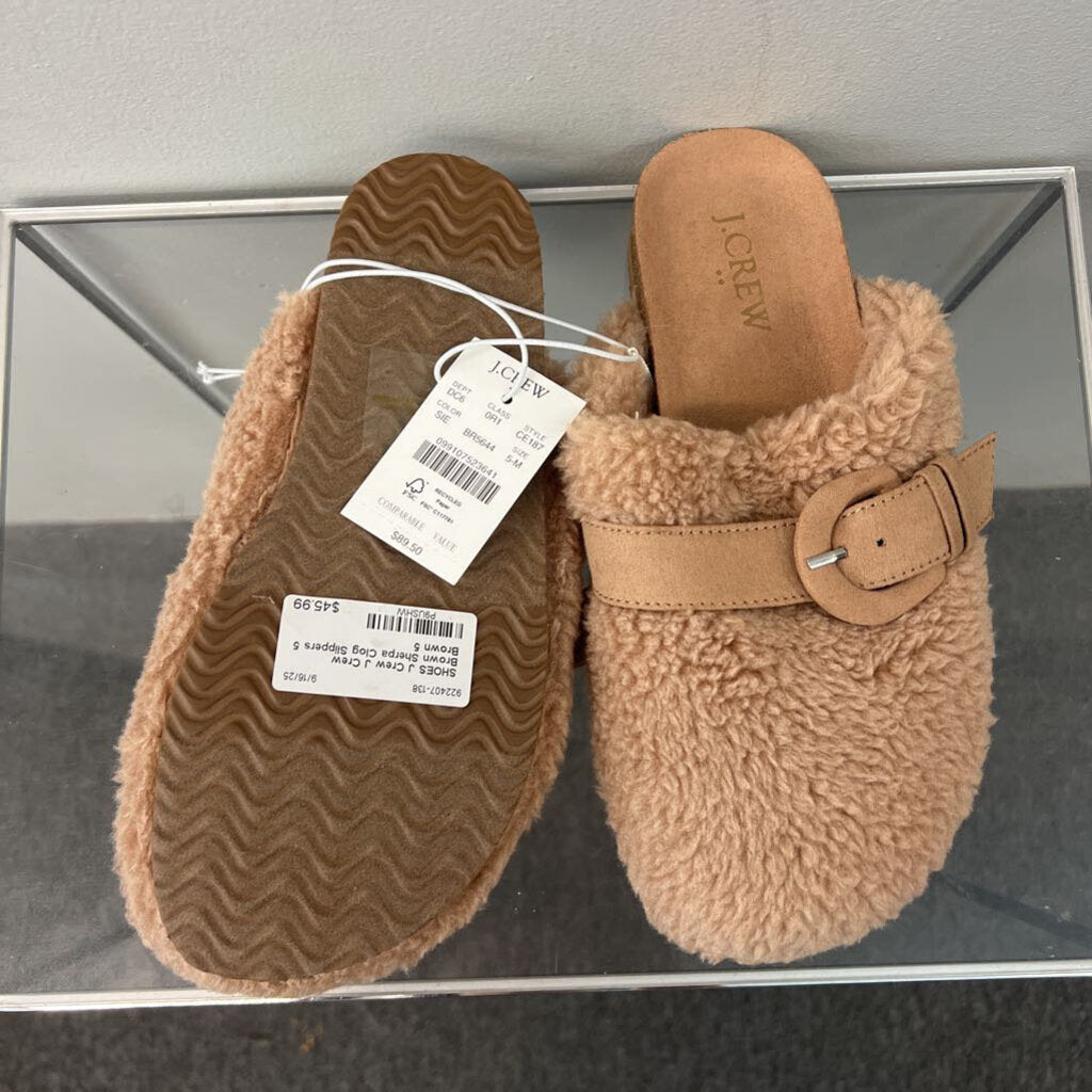 J Crew Brown Sherpa Clog Slippers 5