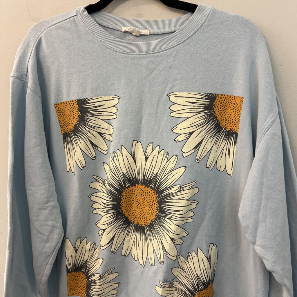 O'Neill Blue Sunflower Print Long Sleeve Pullover Large