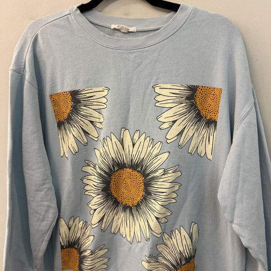 O'Neill Blue Sunflower Print Long Sleeve Pullover Large