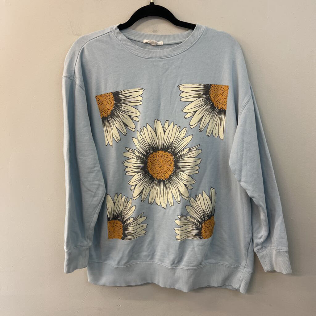 O'Neill Blue Sunflower Print Long Sleeve Pullover Large