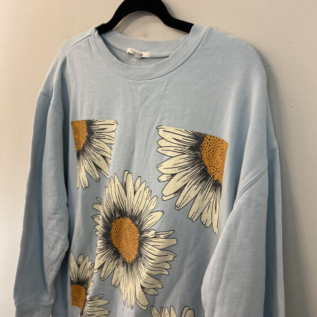 O'Neill Blue Sunflower Print Long Sleeve Pullover Large