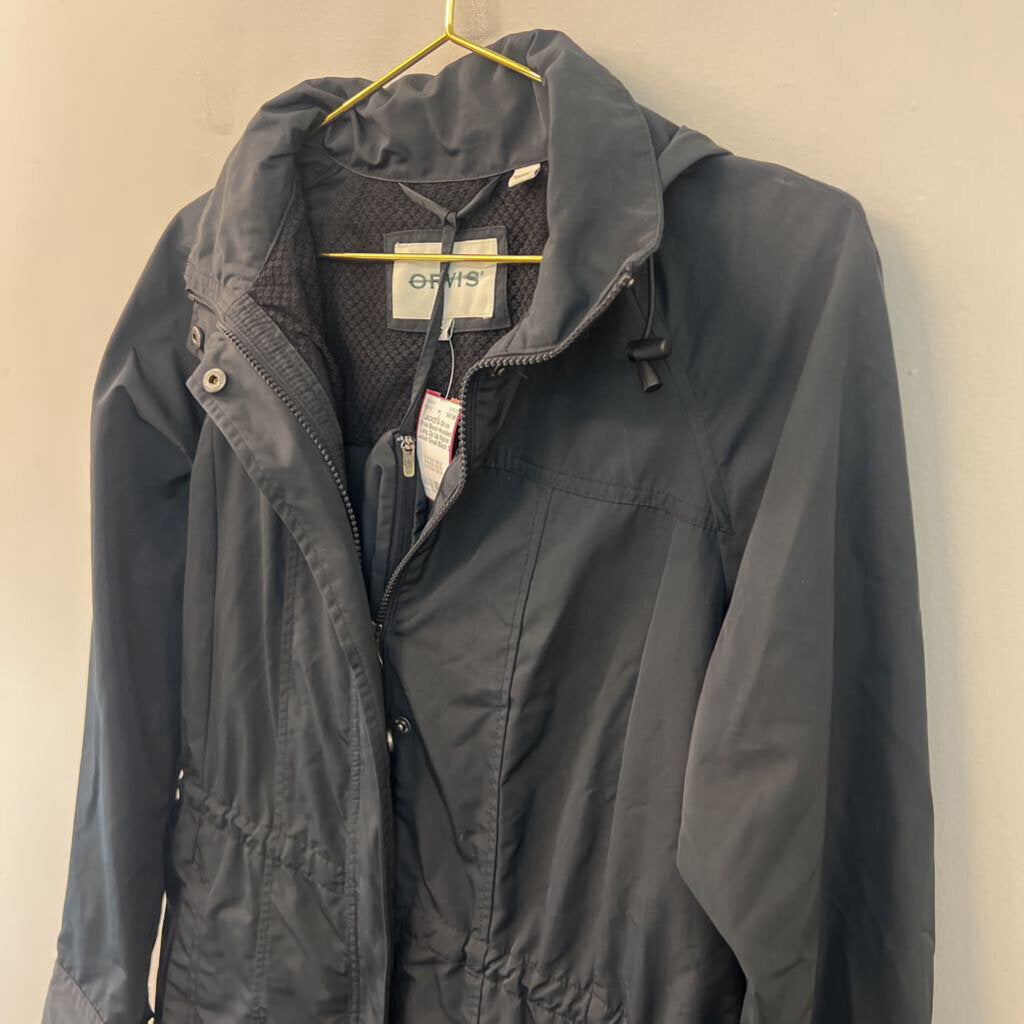 Orvis Black Hooded Long Zip Up Nylon Jacket Small