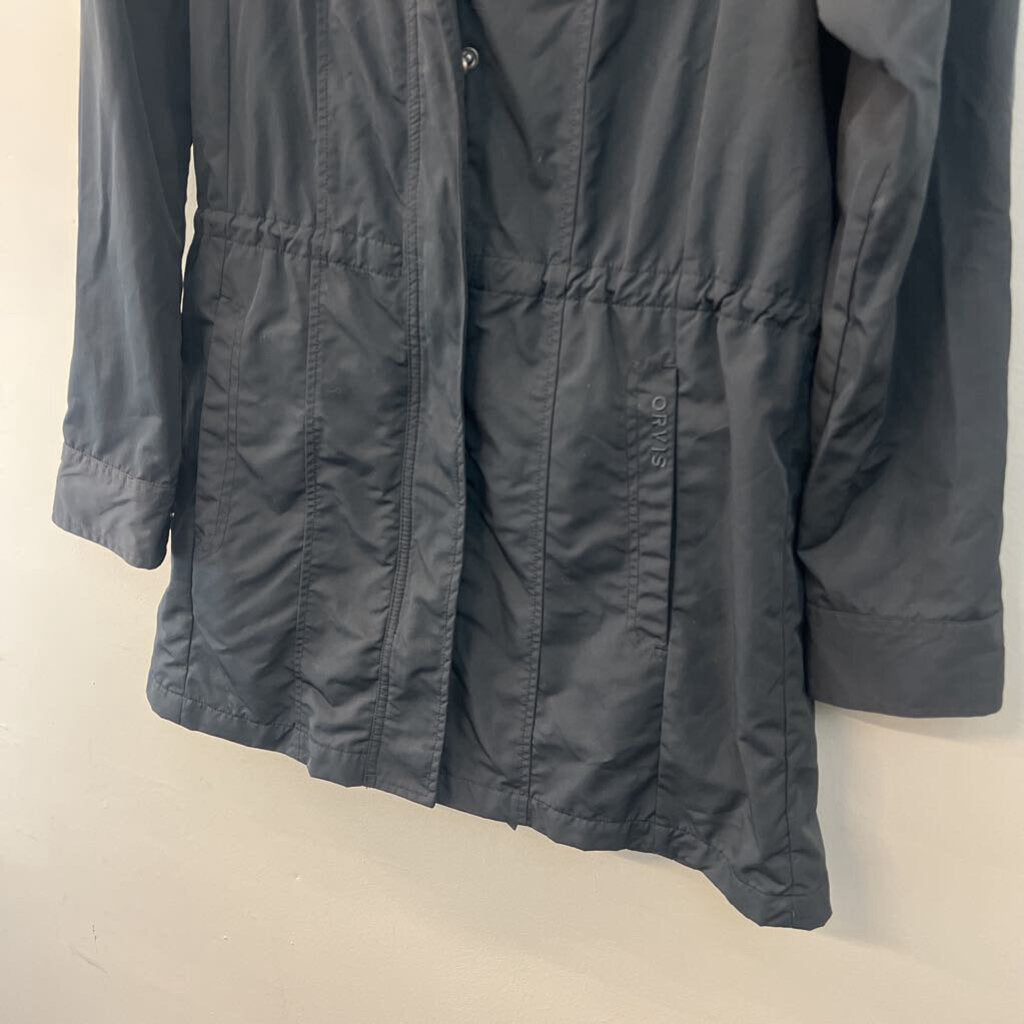 Orvis Black Hooded Long Zip Up Nylon Jacket Small