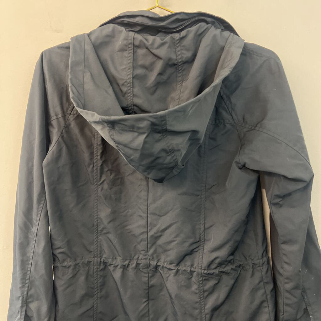 Orvis Black Hooded Long Zip Up Nylon Jacket Small