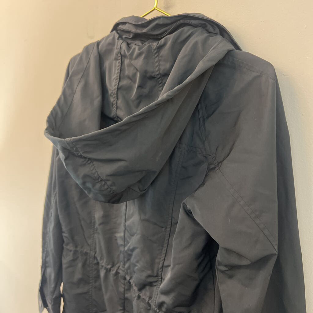Orvis Black Hooded Long Zip Up Nylon Jacket Small