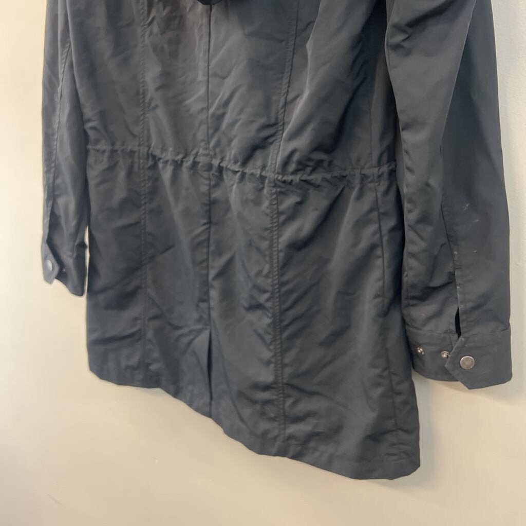 Orvis Black Hooded Long Zip Up Nylon Jacket Small