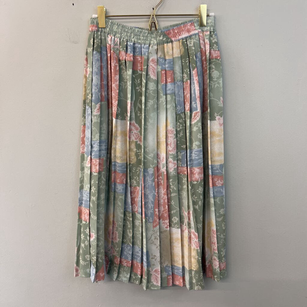 Vintage Alfred Dunner Pastel Print Pleated Midi Skirt 8 Petite