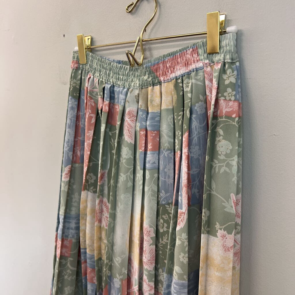 Vintage Alfred Dunner Pastel Print Pleated Midi Skirt 8 Petite