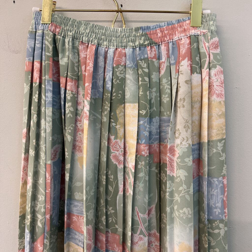 Vintage Alfred Dunner Pastel Print Pleated Midi Skirt 8 Petite