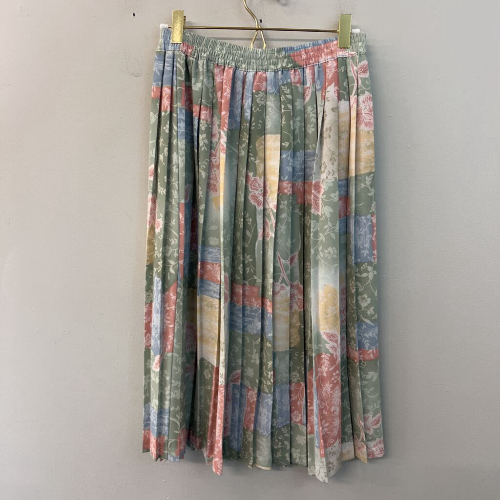 Vintage Alfred Dunner Pastel Print Pleated Midi Skirt 8 Petite