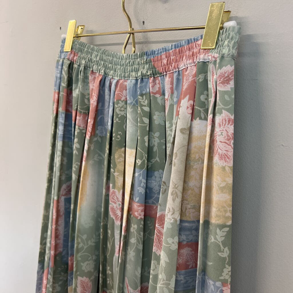 Vintage Alfred Dunner Pastel Print Pleated Midi Skirt 8 Petite