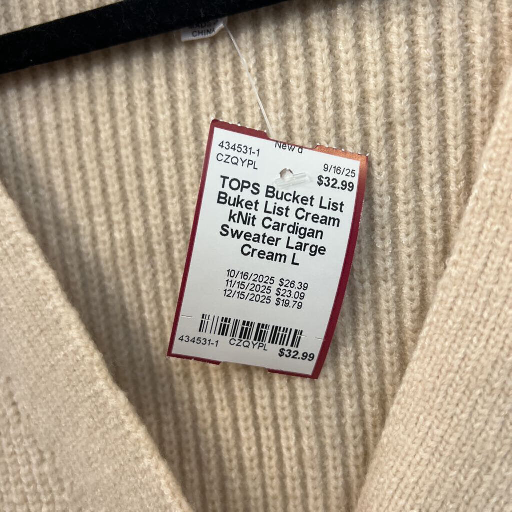 Buket List Cream kNit Cardigan Sweater Large