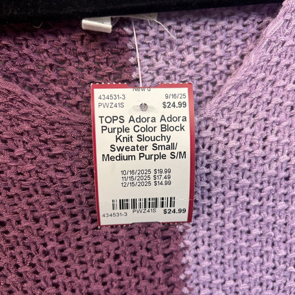Adora Purple Color Block Knit Slouchy Sweater Small/ Medium