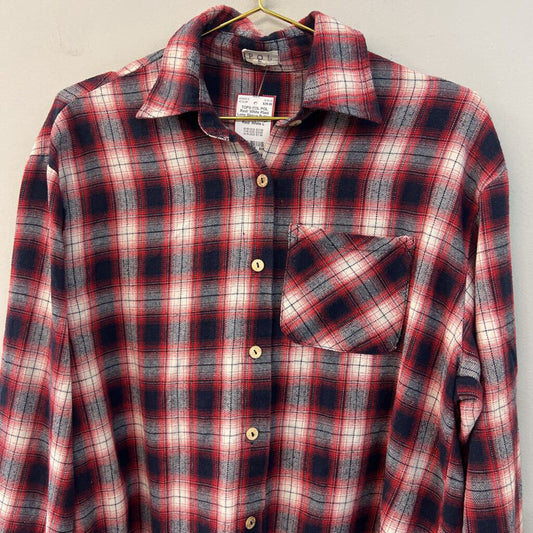POL Red/ White Plaid Long Sleeve Button Down Top Large