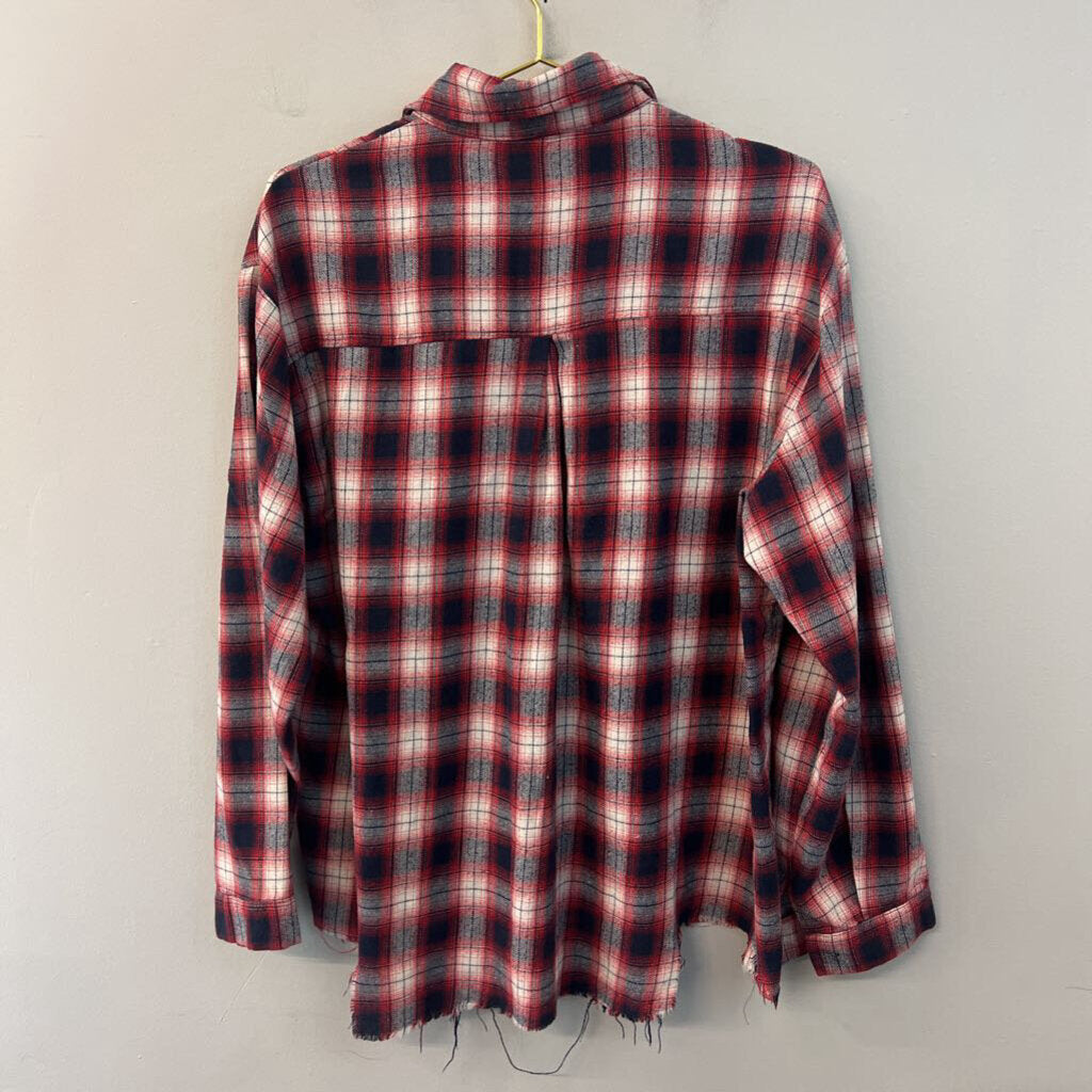 POL Red/ White Plaid Long Sleeve Button Down Top Large