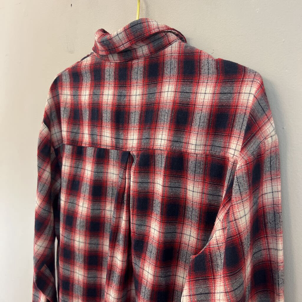 POL Red/ White Plaid Long Sleeve Button Down Top Large