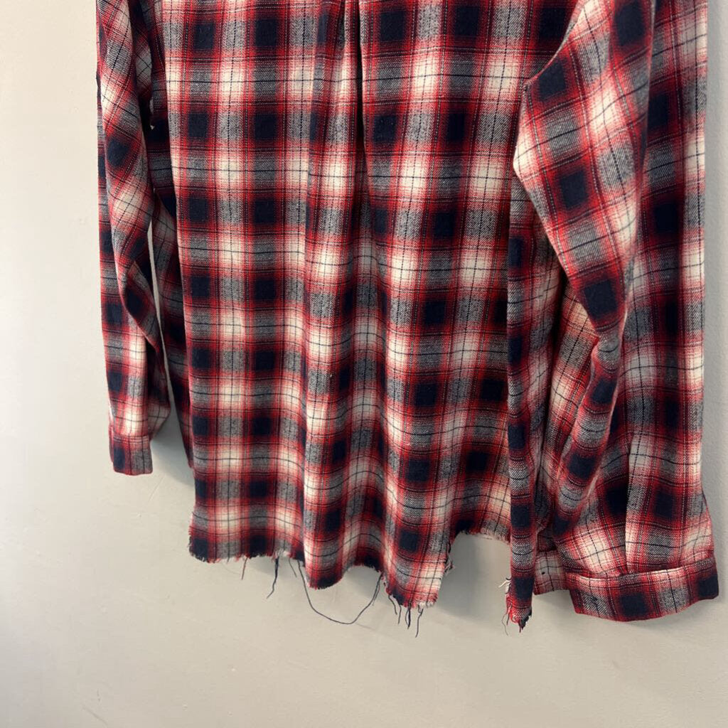 POL Red/ White Plaid Long Sleeve Button Down Top Large