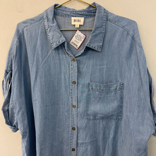 Bibi Blue Short Sleeve Chambray Button Down Top Extra Large