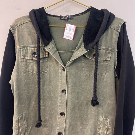POL Green Denim/ Black Sweatshirt Jacket Large