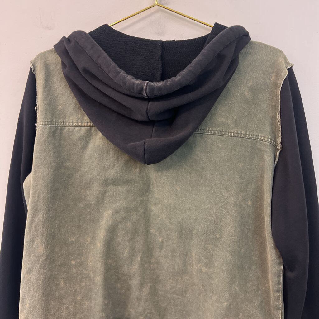 POL Green Denim/ Black Sweatshirt Jacket Large