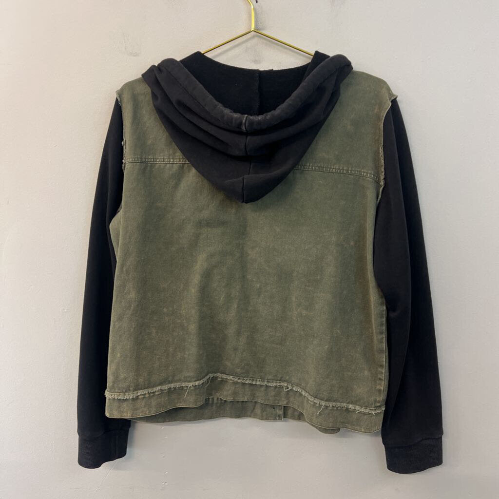 POL Green Denim/ Black Sweatshirt Jacket Large