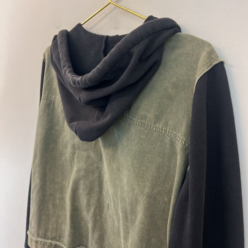 POL Green Denim/ Black Sweatshirt Jacket Large