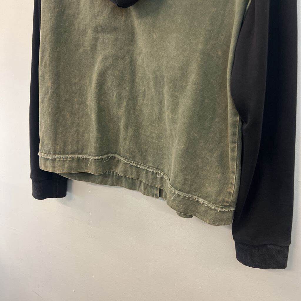 POL Green Denim/ Black Sweatshirt Jacket Large