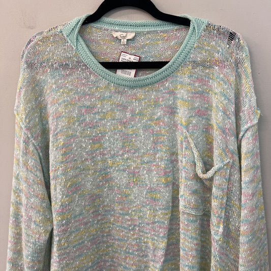Easel Pastel Blue/ Multi Knit Long Sleeve Sweater Top Large