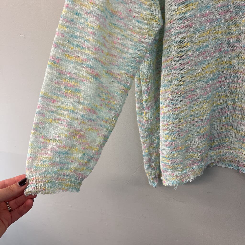 Easel Pastel Blue/ Multi Knit Long Sleeve Sweater Top Large