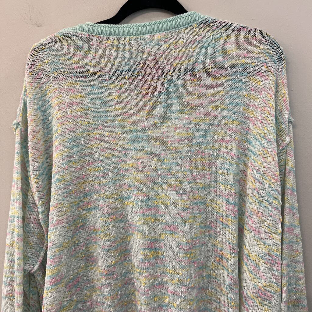 Easel Pastel Blue/ Multi Knit Long Sleeve Sweater Top Large