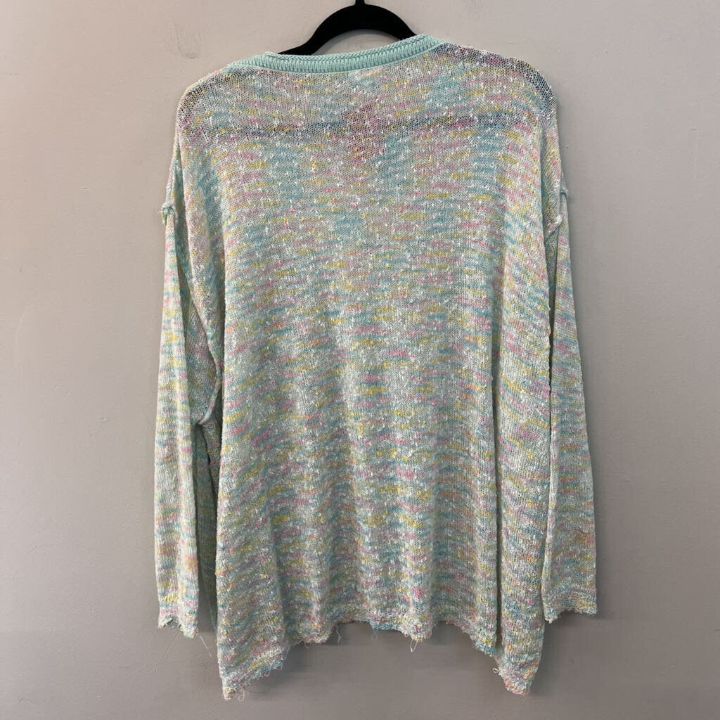 Easel Pastel Blue/ Multi Knit Long Sleeve Sweater Top Large