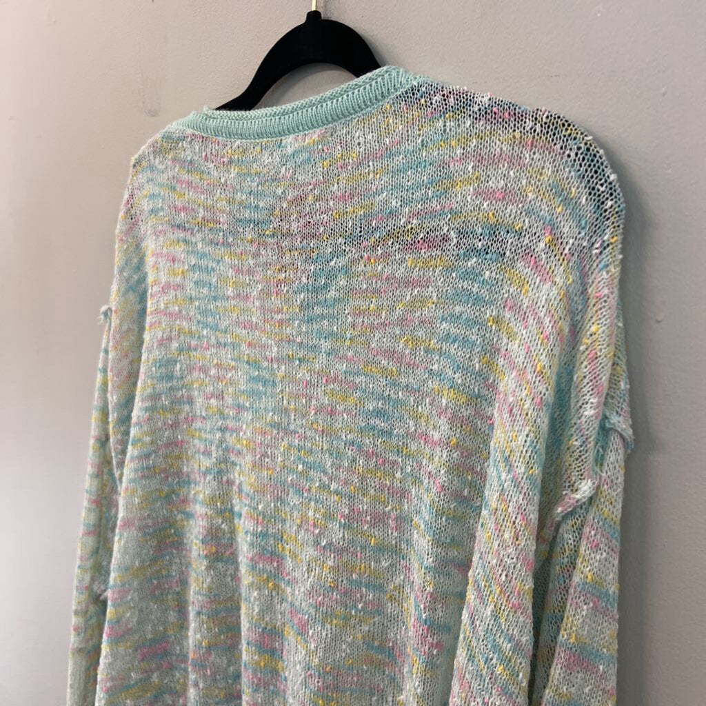 Easel Pastel Blue/ Multi Knit Long Sleeve Sweater Top Large