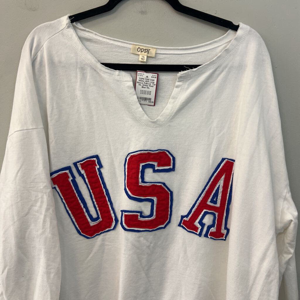 Oddi White USA Long Sleeve Pullover Top 1XL