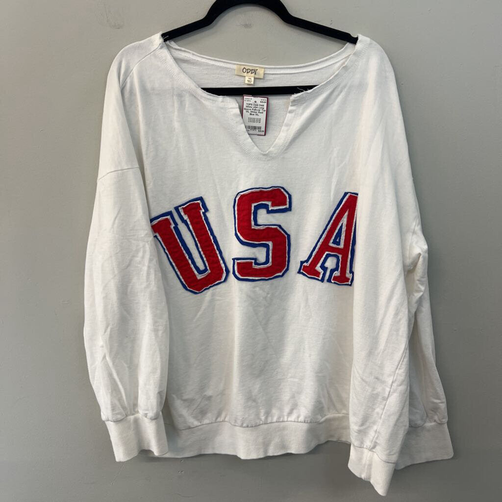 Oddi White USA Long Sleeve Pullover Top 1XL