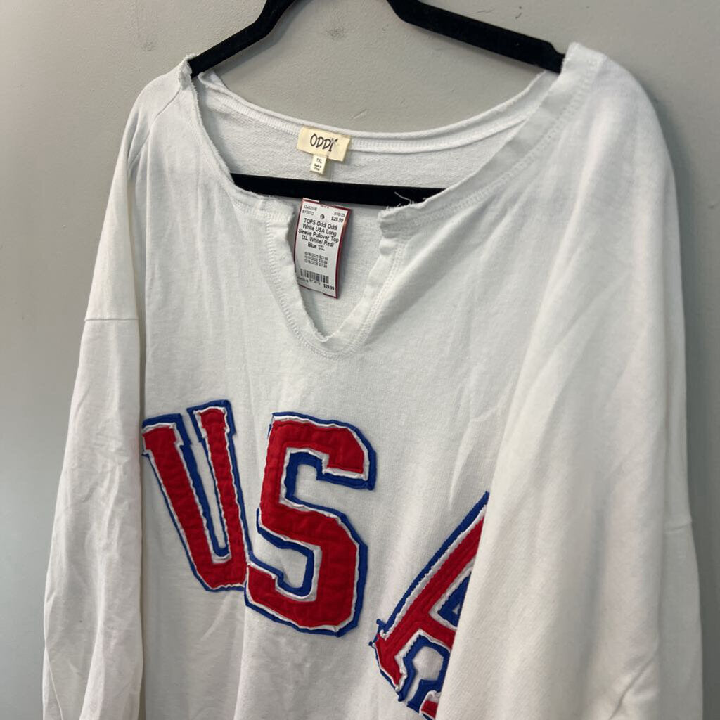 Oddi White USA Long Sleeve Pullover Top 1XL