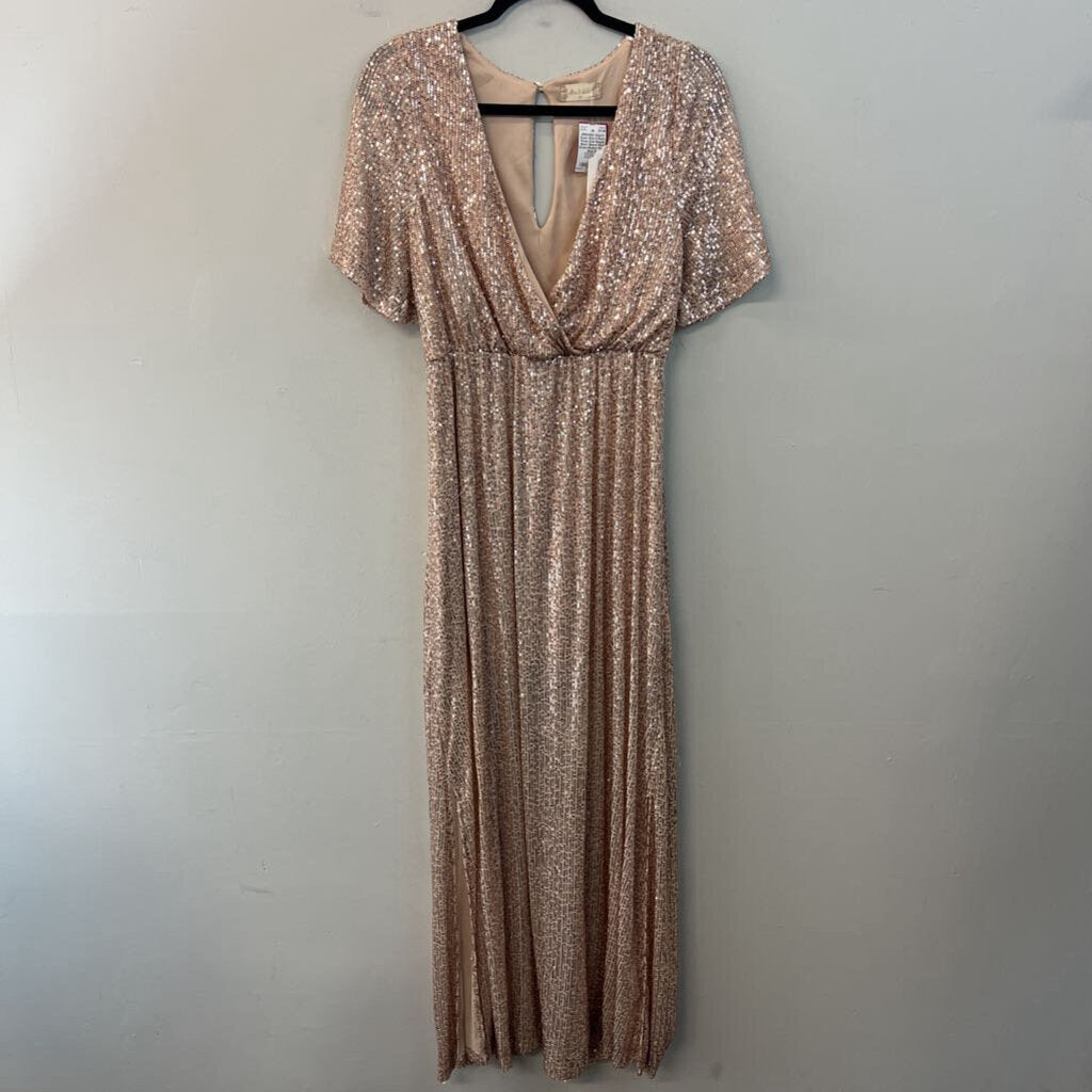 Altar'd State Rose Gold Sequin Short Sleeve Maxi Dress Medium