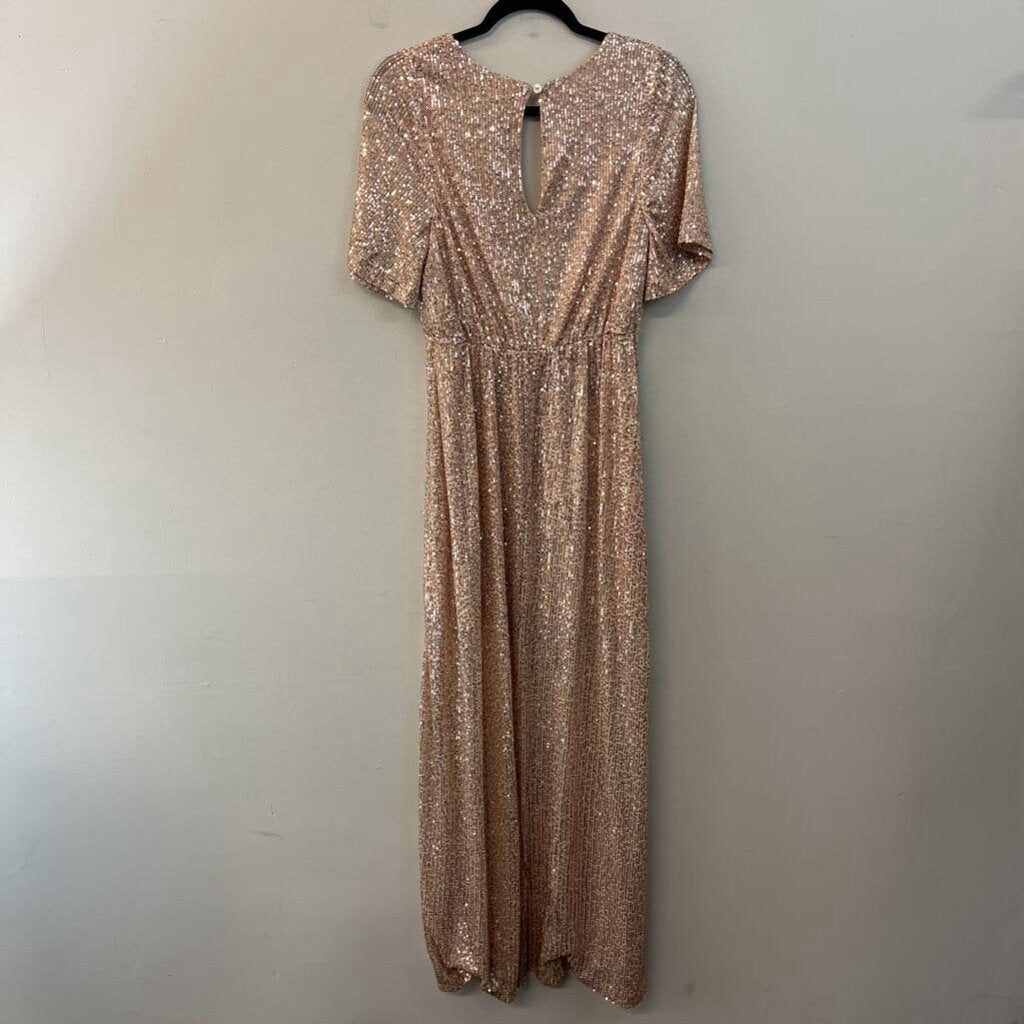 Altar'd State Rose Gold Sequin Short Sleeve Maxi Dress Medium